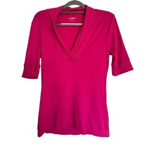 Express Vintage Hot Pink V-Neck Short Sleeve Top Elbow Length
